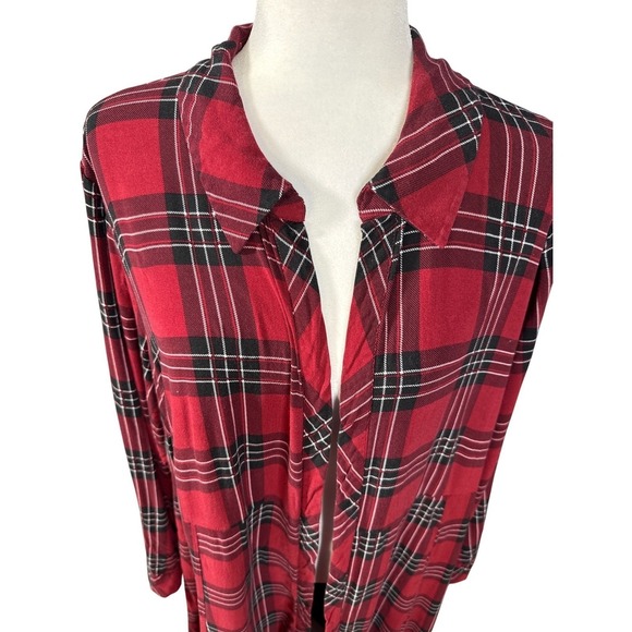 Torrid Women's Red Black Plaid Open Front Duster Robe Size 3X Rayon Loungewear - Picture 2 of 11